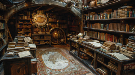 Pirate ship library, treasure maps as books, adventurous learningの素材