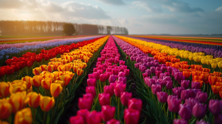 Tulip fields of Holland, a rainbow of flowersの素材
