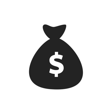 Money bag icon vector money moneybag illustration cartoon flat drawstring black and dollar sign isolated on white background with coins and bank-vector, icon illustrations and vectorのイラスト素材