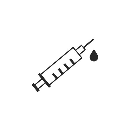 Virus pandemic injection virus cartoon illustration, vaccine medicine, syringe, treatment disease, vaccine icon line flat vector illustrationのイラスト素材