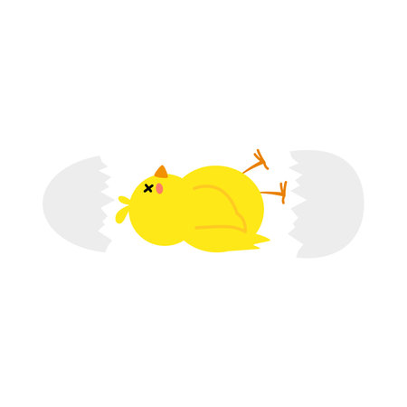 small baby bird emergence from egg, cracked shell in laying hens nest,Chicken hatching stages. Newborn little cute chick,Easter chicks concept.のイラスト素材
