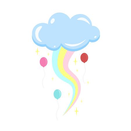 bright sky and filled with colorful rainbowsのイラスト素材