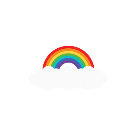 Cartoon rainbow, colorful rainbow decorated with hearts and clouds, colorful collection of graphic illustrations.