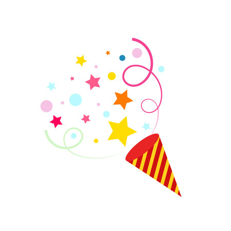 Happy birthday party, birthday party,Exploding party popper with confetti,flat vector llustration and icons.のイラスト素材