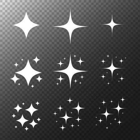 Sparkling black and white symbol vector A set of original sparkling starter icons, a shiny shine, light effect stars,shiny flash,decoration twinkle,Glowing light effect and bursts collection Vectorのイラスト素材