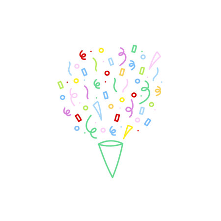 cute party popper isolated confetti explosion firecrackers celebration vector drawing illustration hand drawn styleのイラスト素材