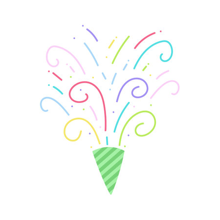 cute party popper isolated confetti explosion firecrackers celebration vector drawing illustration hand drawn styleのイラスト素材