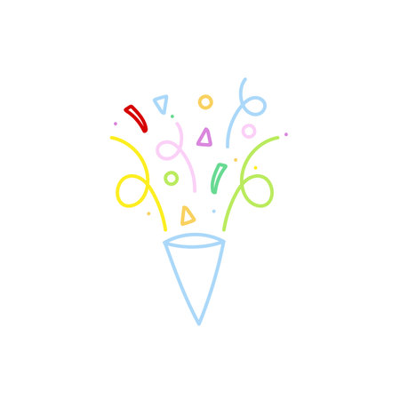 cute party popper isolated confetti explosion firecrackers celebration vector drawing illustration hand drawn styleのイラスト素材