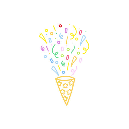 cute party popper isolated confetti explosion firecrackers celebration vector drawing illustration hand drawn styleのイラスト素材