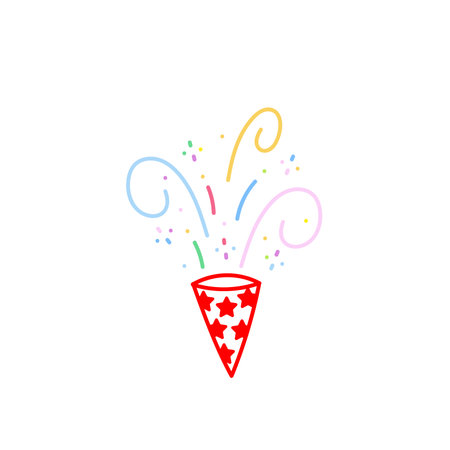 cute party popper isolated confetti explosion firecrackers celebration vector drawing illustration hand drawn styleのイラスト素材