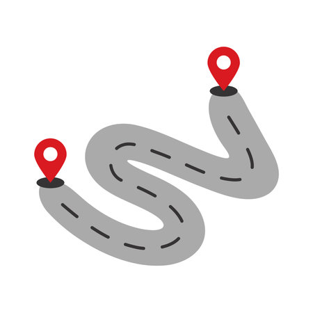 Curvy road with destination markersのイラスト素材