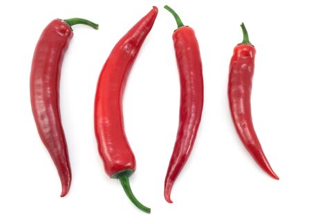 red chili peppers on white backgroundの写真素材