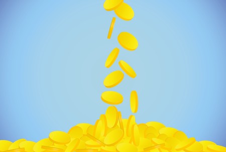 Gold coins falling on a blue backgroundのイラスト素材