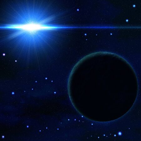Space with the stars, sun and planetsの写真素材
