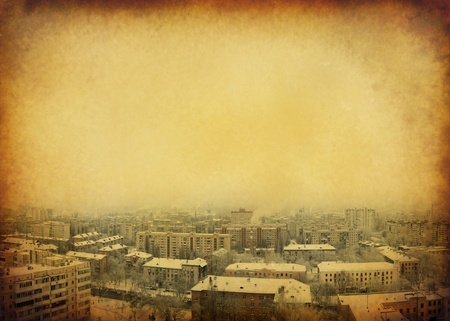 Blank for a recipe for old paper with cityscapeの写真素材