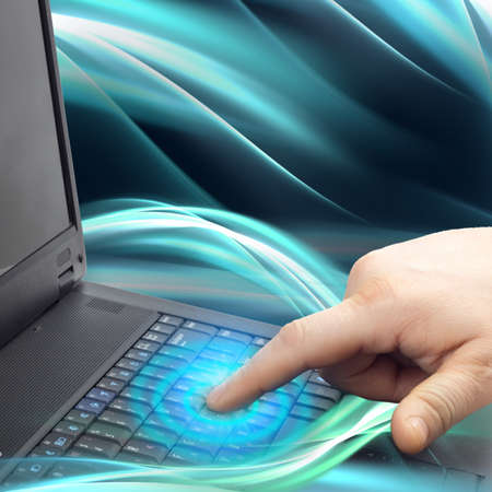 hand press a key, with elegantly background