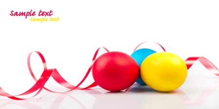 Painted Easter eggs on a white backgroundの写真素材