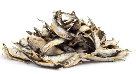 dried fishes isolated on white background の写真素材