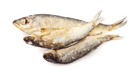 dried fishes isolated on white background 
