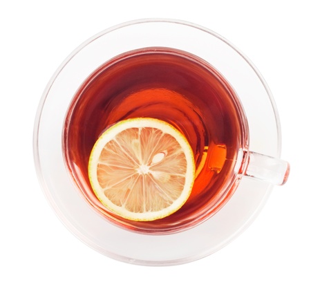 lemon tea in a glass cup top view. Clipping pathの写真素材
