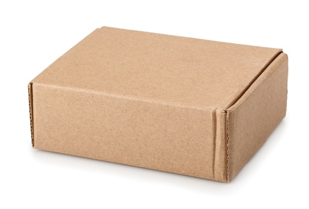  Closed paper box lying on white background 