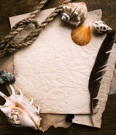 old paper on brown aged wood の写真素材