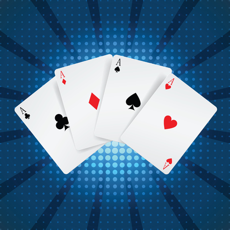  four aces playing cards suits on blue. Image contains gradient meshのイラスト素材