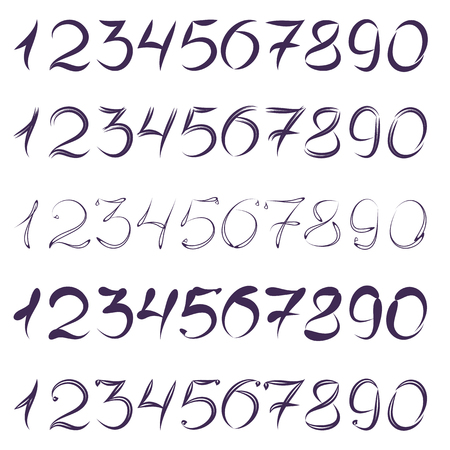 Numbers 0-9 written with a brush on a white backgroundのイラスト素材