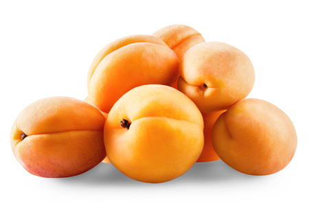 ripe juicy apricots isolated on white background. Clipping Pathの写真素材