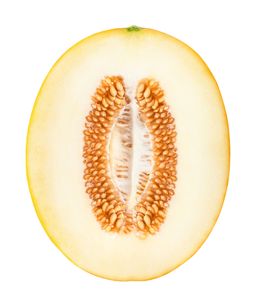 Ripe fresh yellow melon on a white background. Clipping Pathの写真素材