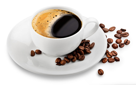 Coffee cup and beans on a white background. Clipping Pathの写真素材