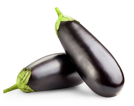 Black eggplants isolated on white background. Clipping Pathの写真素材