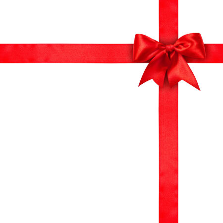 Red ribbon bow on white backgroundの写真素材