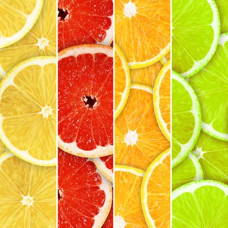 Collection of fresh summer fruits in the form of vertical stripesの写真素材