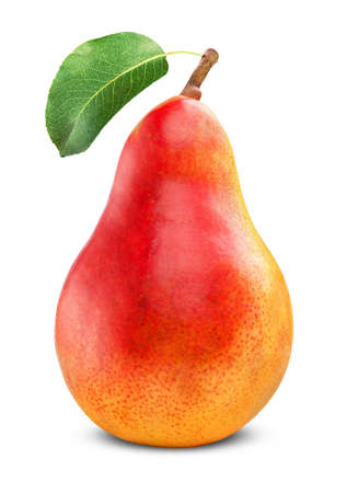 Ripe red pear on white background. Clipping Pathの写真素材