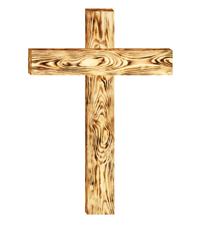 Wooden cross isolated on white background. Clipping Pathの写真素材