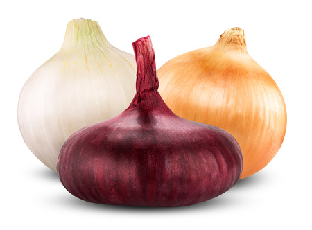 Fresh onion bulbs isolated on white backgroundの写真素材