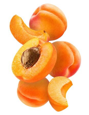 slice apricots isolated on white background. の写真素材