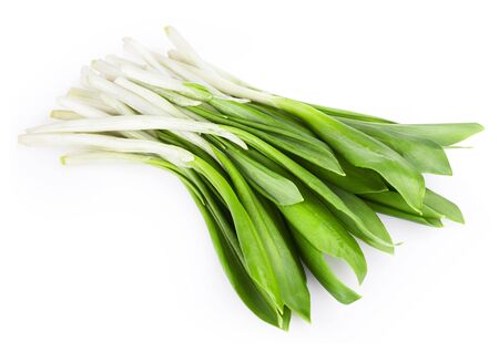 green wild garlic isolated on the white background. 