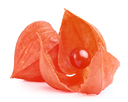 Close up of cape Gooseberry or Physalis fruit on white backgroundの写真素材