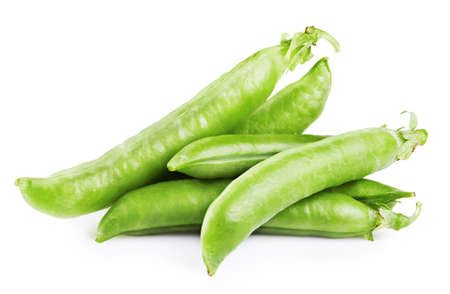 Fresh green peas isolated on white backgroundの写真素材