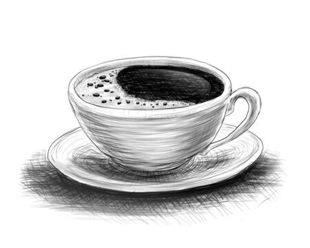 hand-drawn sketch of coffee on a white backgroundの写真素材