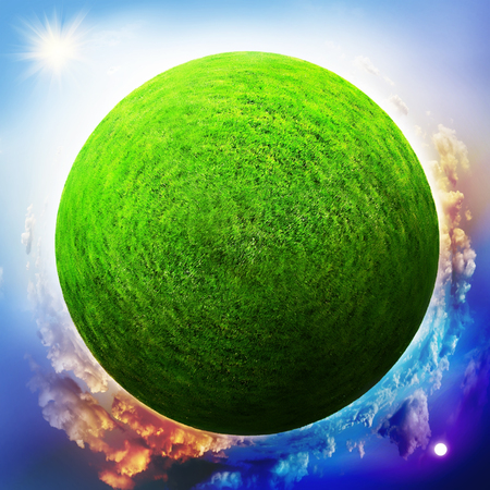 Globe with grass with the change of day and nightの写真素材