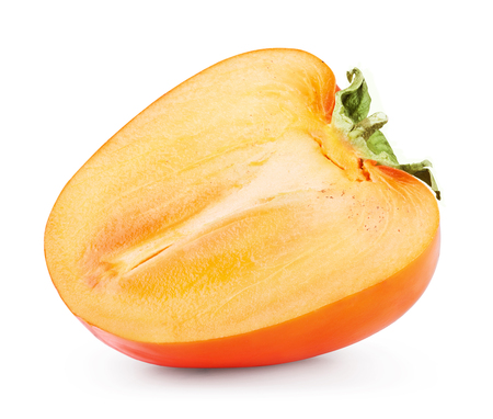 Ripe persimmon with cut isolated on white background. Clipping Pathの写真素材