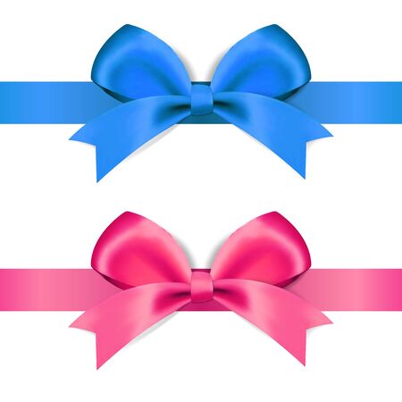 Decorative blue and pink bow on a white backgroundのイラスト素材