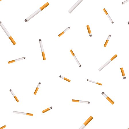 Whole cigarette and butt with yellow filter. Illustration on white background.のイラスト素材