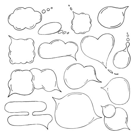 Speech hand drawn bubbles set. Talk clouds sketching illustrationのイラスト素材