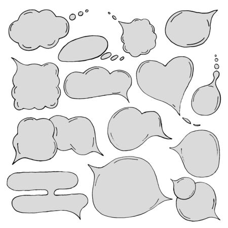 Speech hand drawn bubbles set. Talk clouds sketching illustrationのイラスト素材