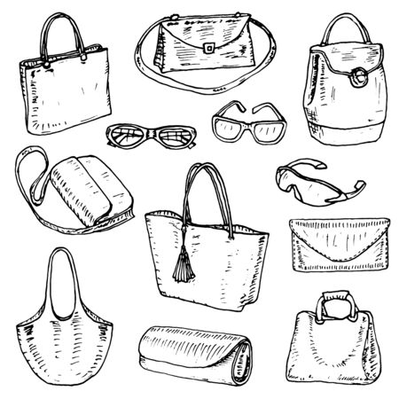 Set of pretty women's bags. Vector illustrationのイラスト素材