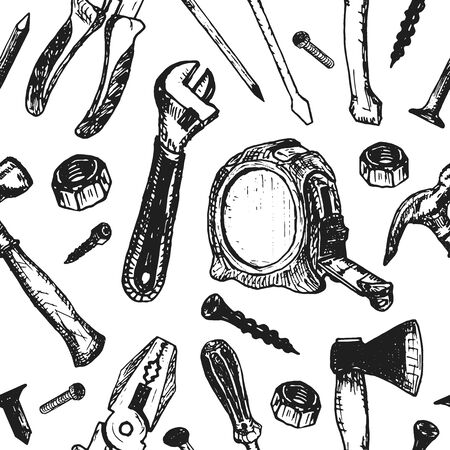 Vector work tools sketch icons for house repairのイラスト素材